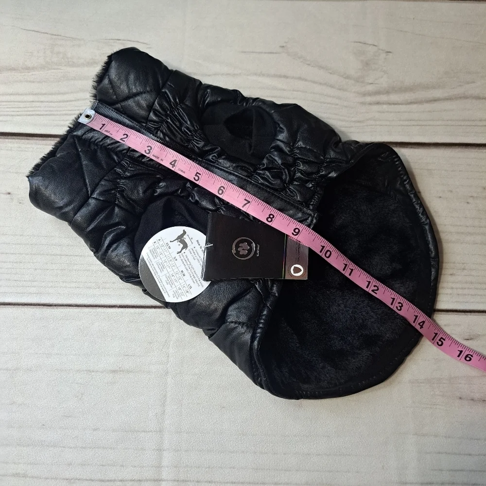 Silver Paw Quilted Faux Leather Dog Coat Jacket Size Small